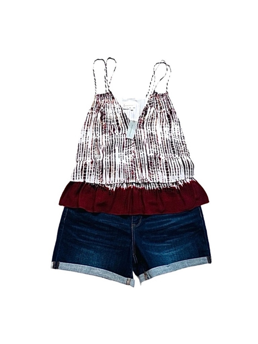 ANTHROPOLOGIE ~ Burgundy and White Loose Fit Double Spaghetti Strap Top size SP
